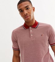 Jack & Jones Dark Red Stripe Trim Short Sleeve Polo Shirt